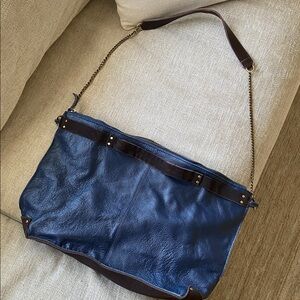 Jo Navy and Brown Leather Tote Bag